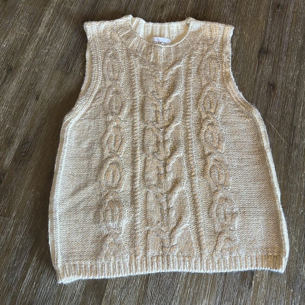 Dear John Women's Ivory Gold Knit Sweater Vest Boho Comfort Size Medium